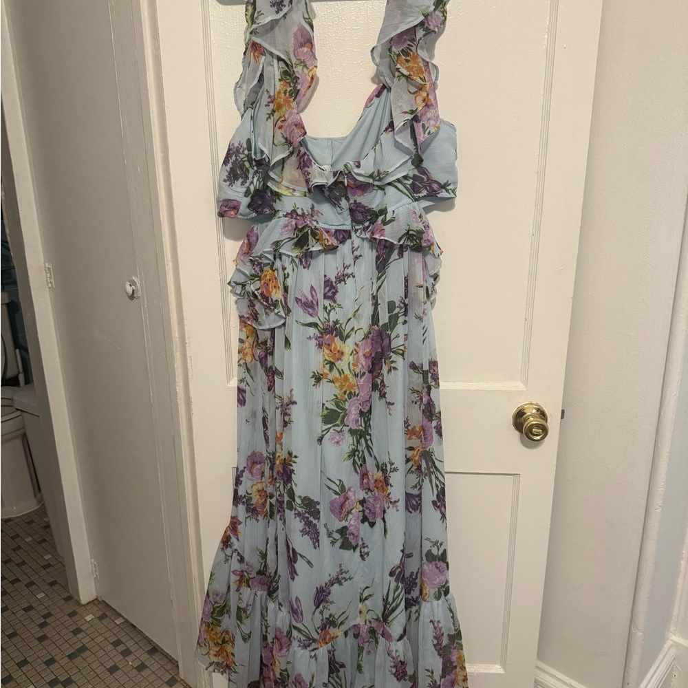 ASOS Floral Maxi Dress - Light Blue with Purple and Yellow